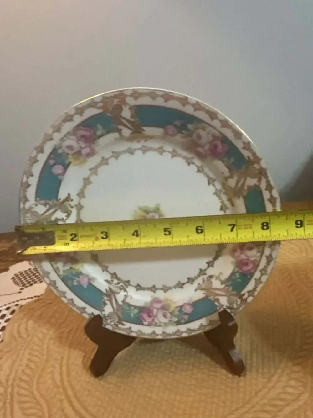 Imperial Crown China Austria Vintage Floral Salad Plate with Blue and Gold Trim